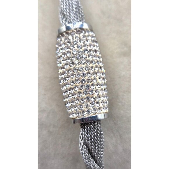 Interwoven Rope Braided Mesh Necklace With Crystal Accented Clasp - Picture 3 of 4